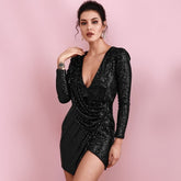 Dress V neck Long Sleeve Irregular AsymmetricSequ